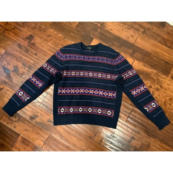 Rag & Bone Blue Men's Wesley Fair Isle Sweater 100% Wool, Size XL NWT! $395 - Picture 2 of 7